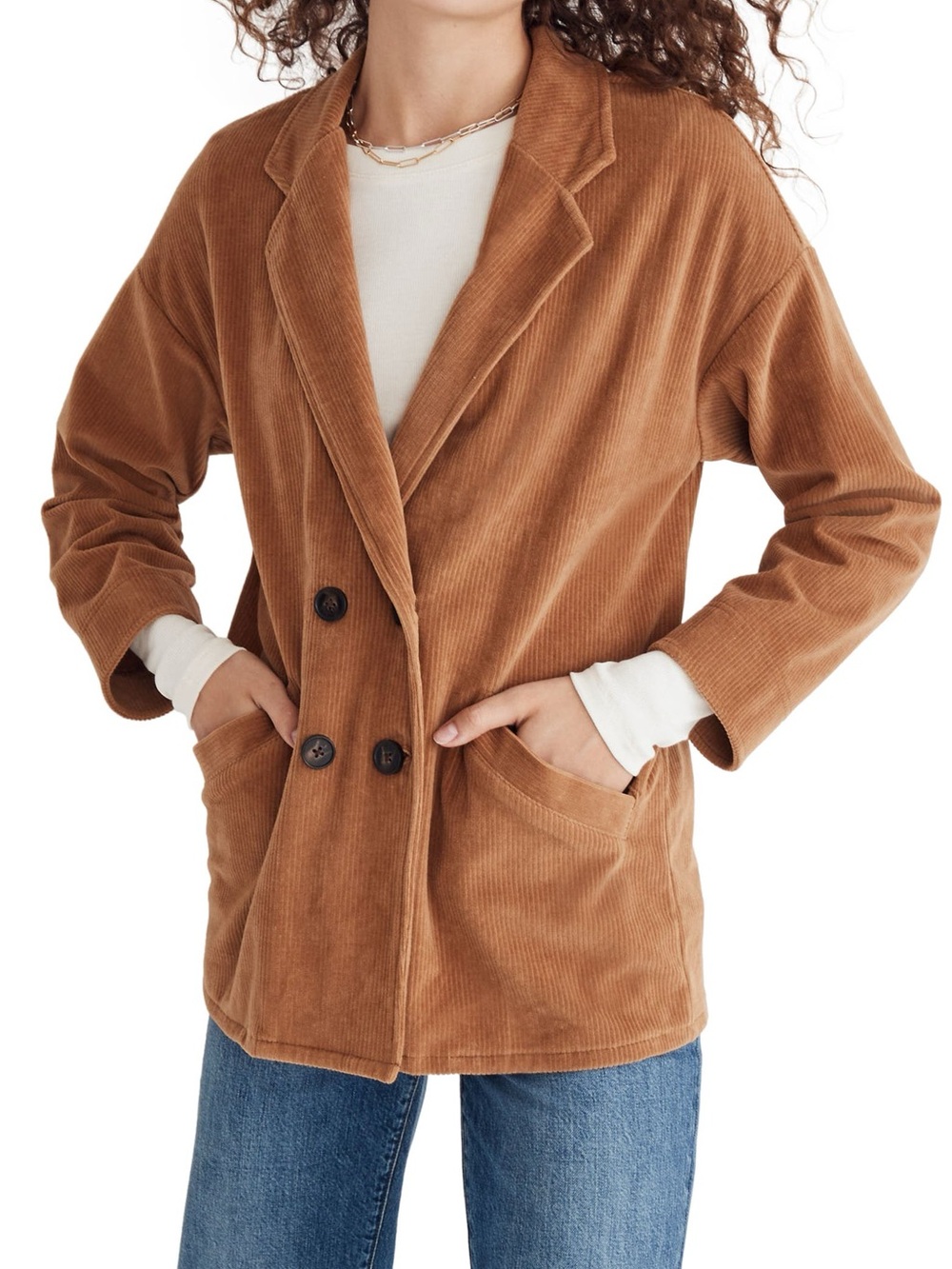 Madewell Redford Knit Corduroy Blazer Tan Camel Academia Casual Oversized S